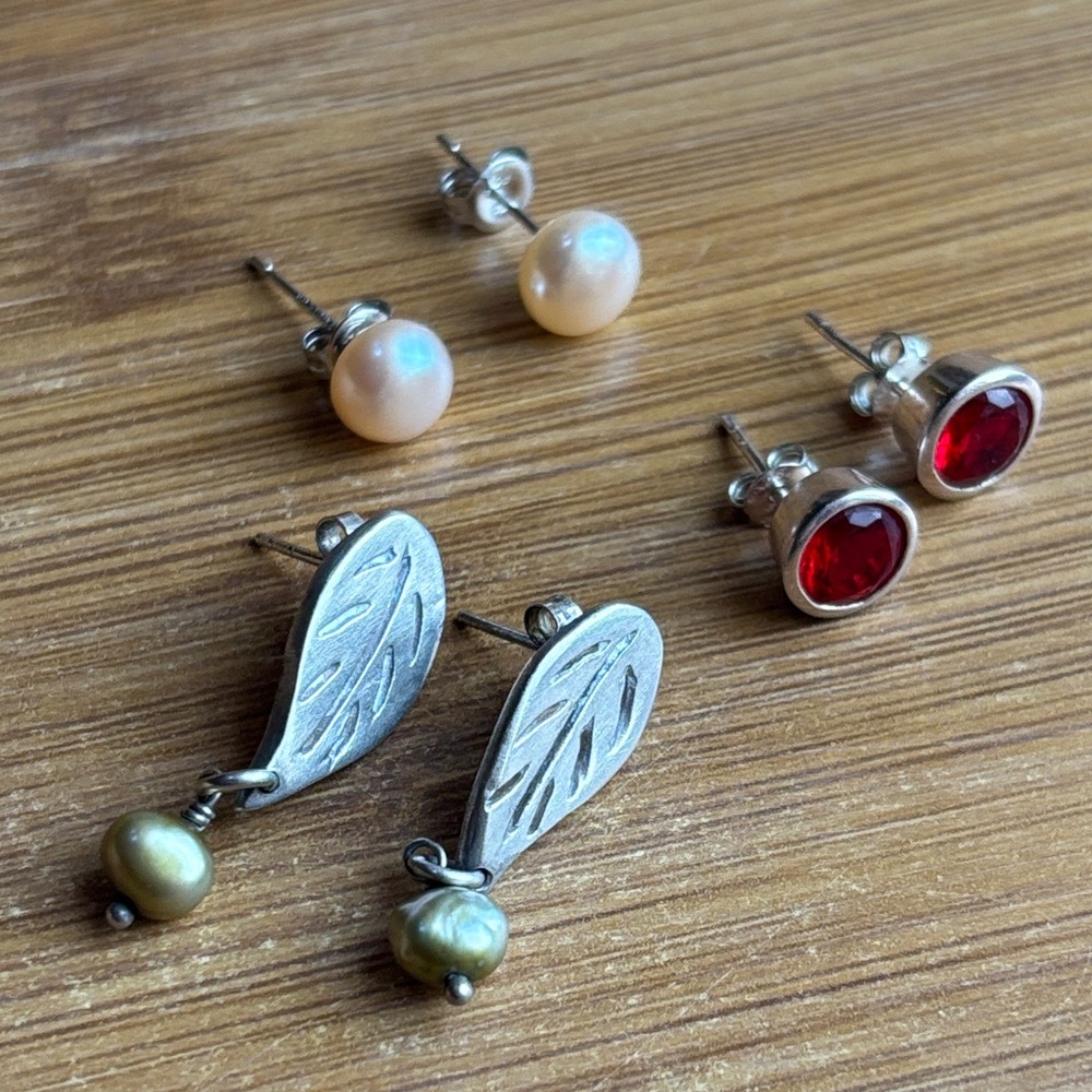 Vintage Silver Earring Set Pearls